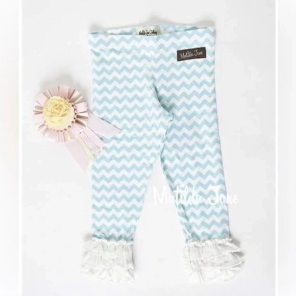 Matilda Jane | Blue & White Chevron Good Hart Ruffle Leggings | Size 2 - Picture 1 of 12